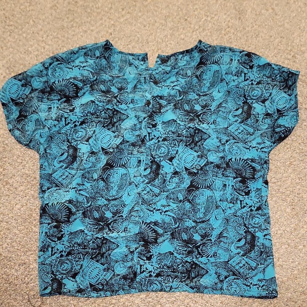 Diversity Essentials Scrub Top S Blue Black Patterned 100% Polyester Unisex
